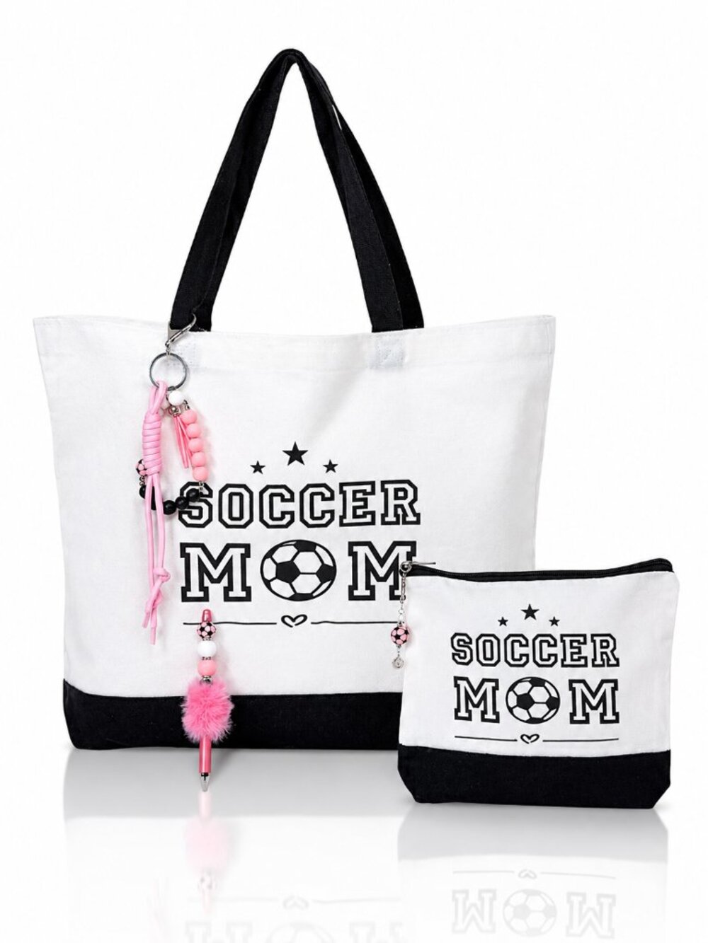 Soccer Mom Canvas Tote & Matching Pouch Set – Handmade Charms, Customizable